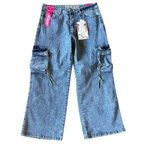 VIP JEANS by Street Denim low rise baggy wide leg cargo stretch jeans 13/31 NWT